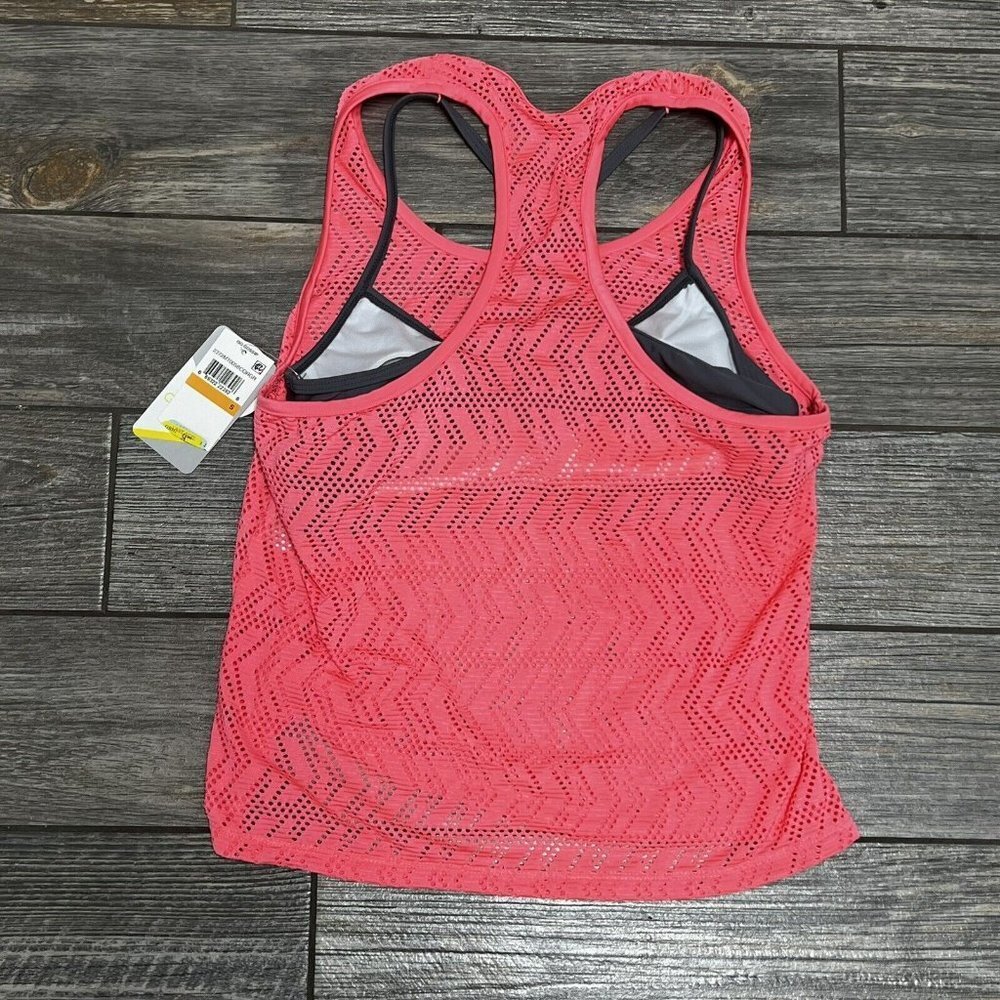 NWT GO by Gossip Sporty Splice Tankini Small Swimsuit Top Sports Bra Coral Gray - Picture 6 of 11